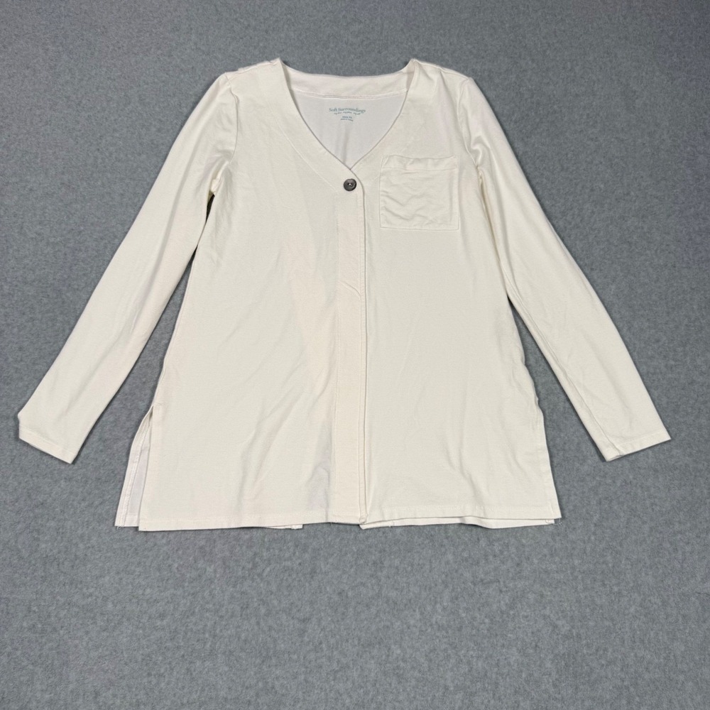 Soft Surroundings Womens XS Cream V-Neck Long Sleeve Tunic Top 2AX93